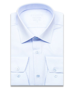 Голубая приталенная мужская рубашка Poggino 3300-021 Non Iron с длинными рукавами