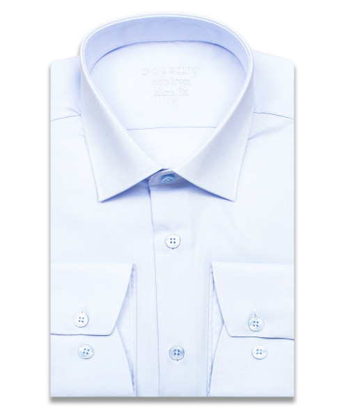 Голубая приталенная мужская рубашка Poggino 3300-021 Non Iron с длинными рукавами