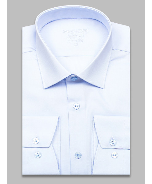 Голубая приталенная мужская рубашка Poggino 3300-021 Non Iron с длинными рукавами