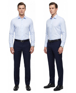 Голубая приталенная мужская рубашка Poggino 3300-021 Non Iron с длинными рукавами