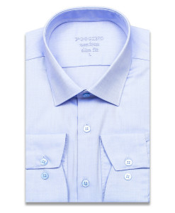 Голубая приталенная мужская рубашка Poggino 3300-031 Non Iron с длинными рукавами