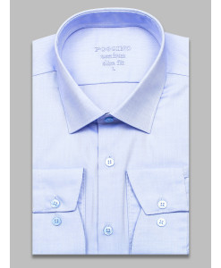 Голубая приталенная мужская рубашка Poggino 3300-031 Non Iron с длинными рукавами