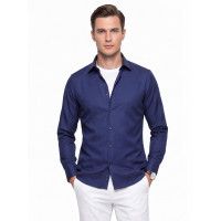 Темно-синяя приталенная мужская рубашка Poggino 3300-04 Non Iron с длинными рукавами
