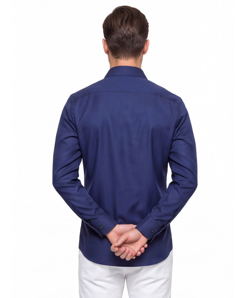 Темно-синяя приталенная мужская рубашка Poggino 3300-04 Non Iron с длинными рукавами
