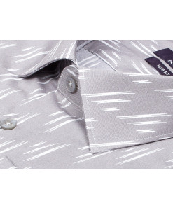 Серая приталенная мужская рубашка Poggino 7017-42 в узорах с длинными рукавами