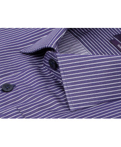 Темно-синяя приталенная мужская рубашка Poggino 7019-42 в полоску с длинными рукавами