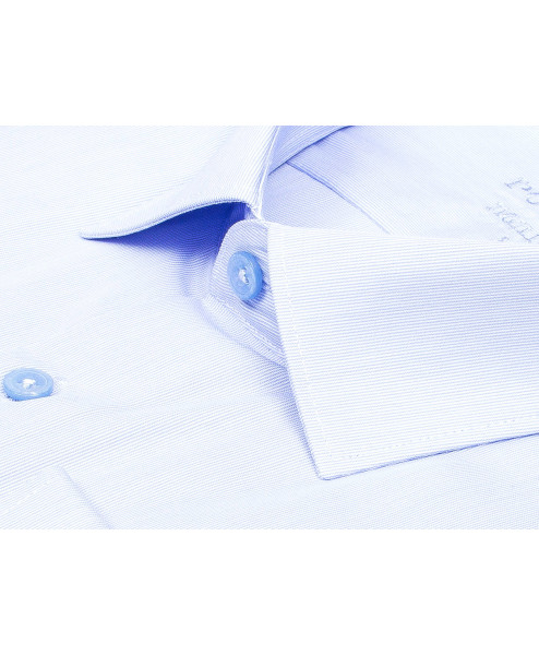 Голубая приталенная мужская рубашка Poggino 8000-03 Non Iron с длинными рукавами