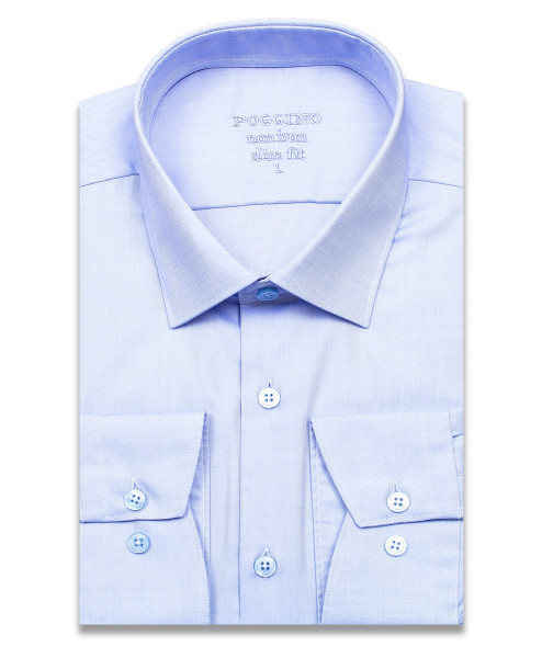 Голубая приталенная мужская рубашка Poggino 8002-04 Non Iron с длинными рукавами