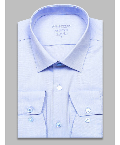 Голубая приталенная мужская рубашка Poggino 8002-04 Non Iron с длинными рукавами