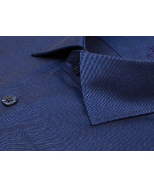 Темно-синяя приталенная мужская рубашка Poggino 8002-05 Non Iron с длинными рукавами
