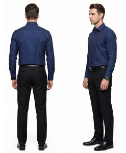 Темно-синяя приталенная мужская рубашка Poggino 3300-04 Non Iron с длинными рукавами