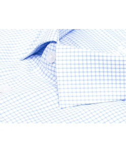 Голубая приталенная мужская рубашка Poggino 8002-10 Non Iron в клетку с длинными рукавами