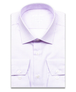 Сиреневая приталенная мужская рубашка Poggino 8003-12 Non Iron в клетку с длинными рукавами