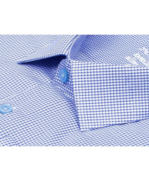 Синяя приталенная мужская рубашка Poggino 8004-05 Non Iron в клетку с длинными рукавами