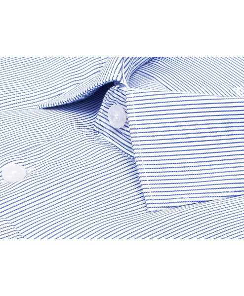 Белая приталенная мужская рубашка Poggino 8006-04 Non Iron в полоску с длинными рукавами