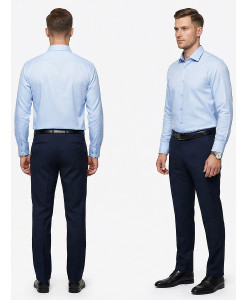 Голубая приталенная мужская рубашка Poggino 8006-06 Non Iron с длинными рукавами