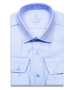 Голубая приталенная мужская рубашка Poggino 8008-08 Non Iron с длинными рукавами