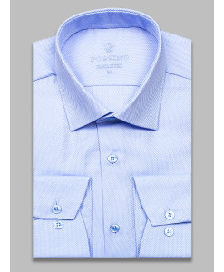 Голубая приталенная мужская рубашка Poggino 8008-08 Non Iron с длинными рукавами